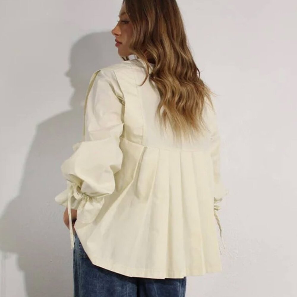The Cassie Pleated Back Blouse – Puff Sleeve with Ribbon Ties